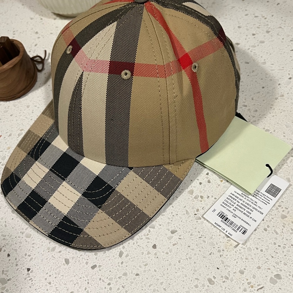 Burberry Logo Detail Exaggerated Check Cotton Baseball Cap -XS - Picture 4 of 7